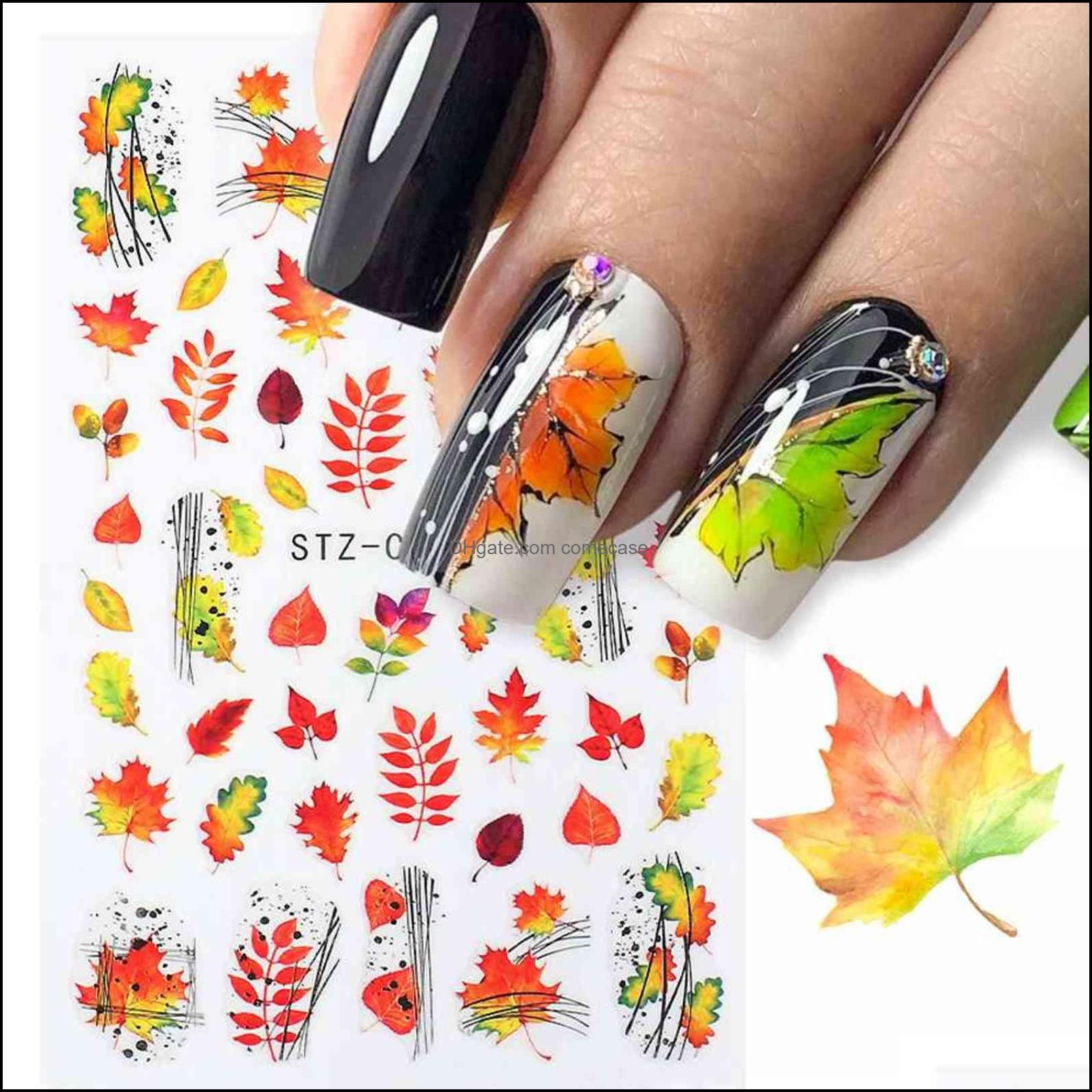 Stickers & Decals Nail Art Salon Health Beauty Maple Leaf Gold Fall Leaves  Flowers Sliders Decorations Design Autumn Manicure Trst From Comecase,  $1.59 | DHgate.Com