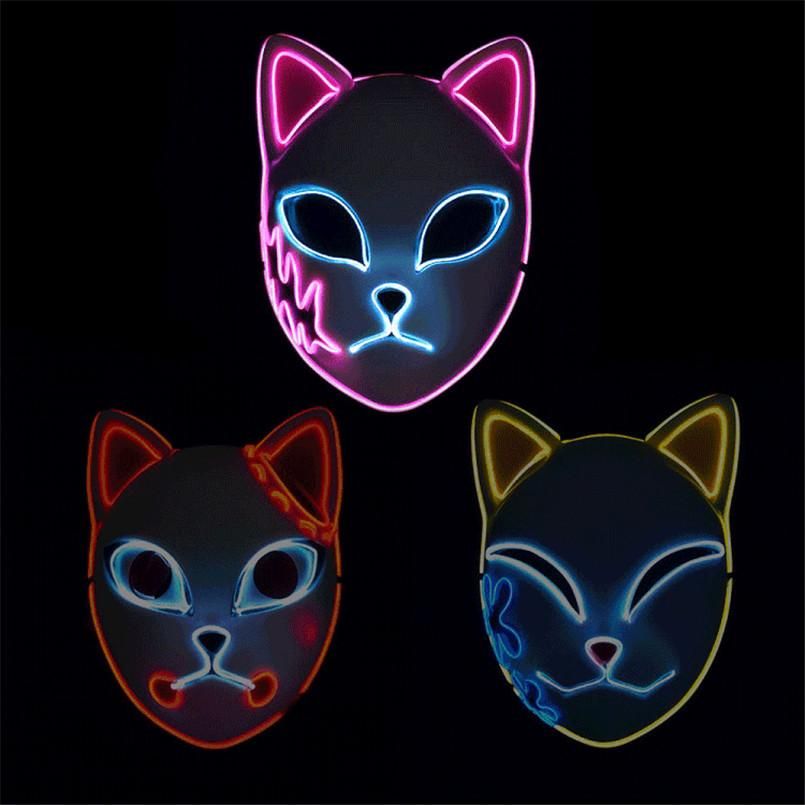 Demon Slayer Mask Plastic LED Light Light Cosplay Party Mask Halloween Glow  Tanjirou Sabito Makomo Headwear