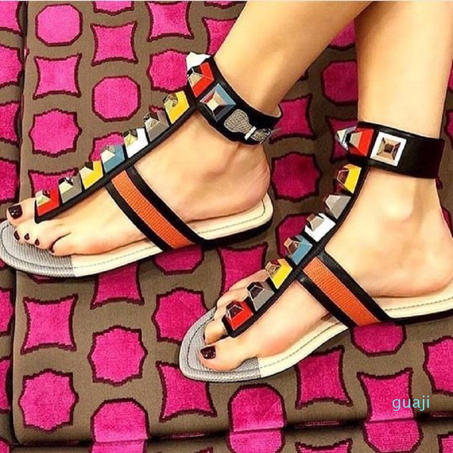 Verano diseñador Rhinestone sandalias zapatos planos de sandalias 