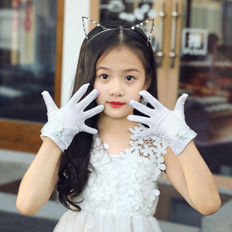 Deceny CB Long Gloves for Flower Girls Princess Gloves for Wedding Formal Gloves 
