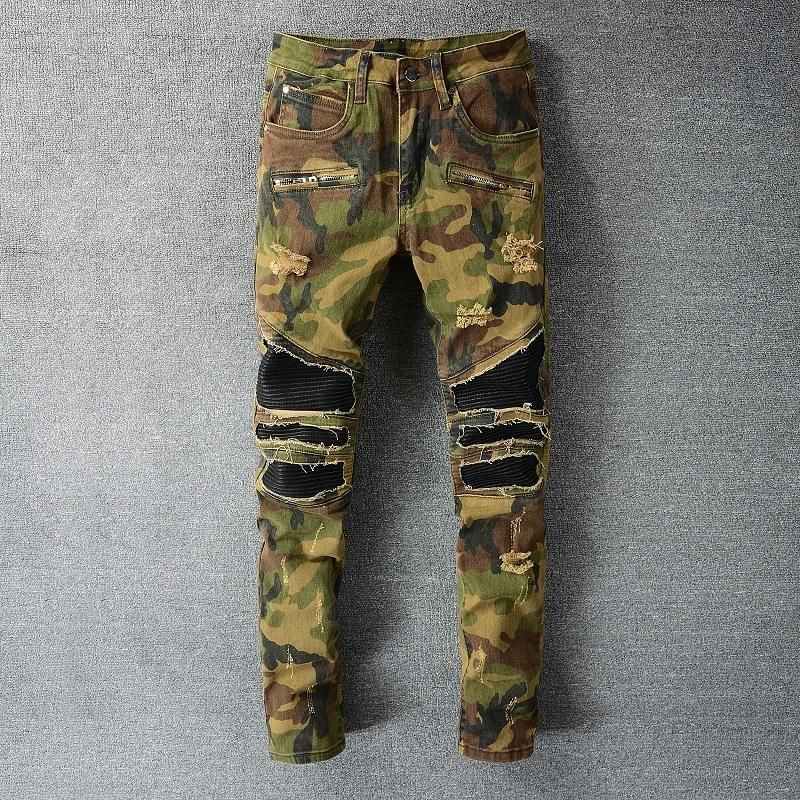Acquistare Jeans Da Uomo Camouflage Stile Militare Nero Strappato Cuciture  Pantaloni Moto Tendenza Punk Men Hip Hop Economico | Consegna Veloce E  Qualità | DHgate Italy