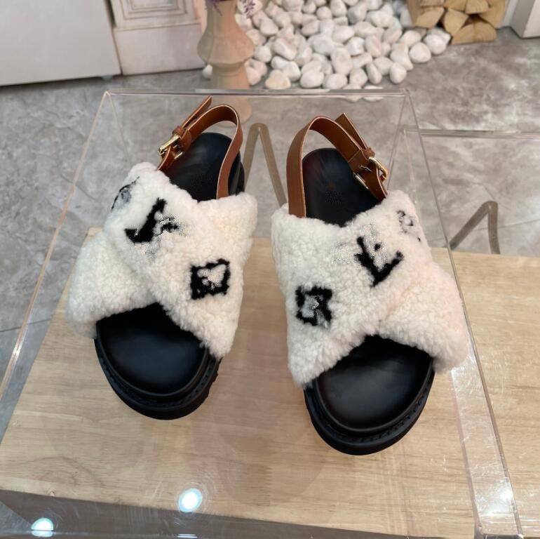 2022 verano de lujo de lujo sandalias peludas flip chanclas zapatillas moda moda genuinas