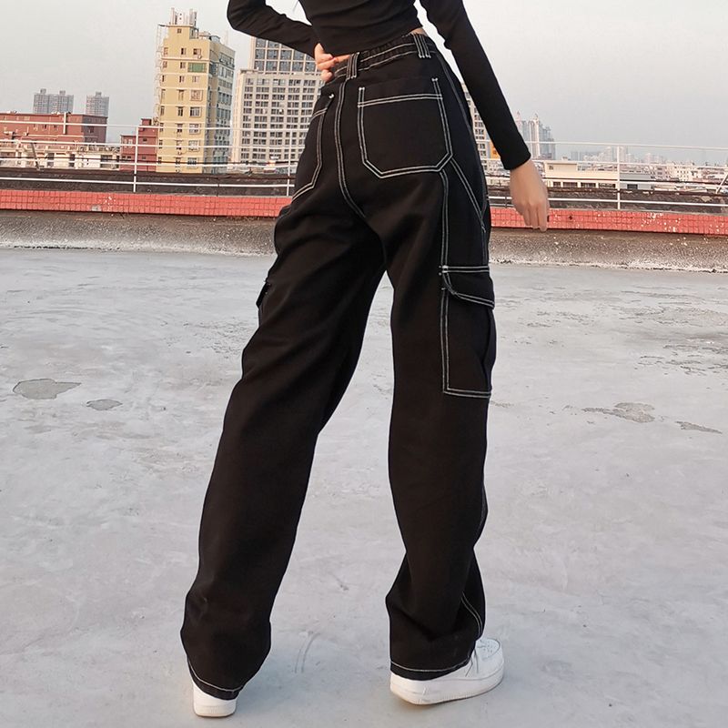 Compra Hilo Blanco Jeans De Algodón Negro Mujeres Casual Suelto Pantalones  Largos Largos Ladies Harajuku Punk Pantalones De Moda Capris Barato |  Entrega Rápida Y Calidad | Es.Dhgate