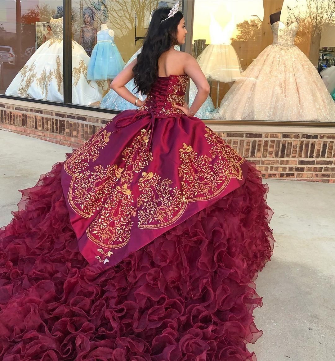 2022 Sexy Gold Bordado Borgoña Borgoña Quinceañera Vestido Charro Mexicano XV Partido Homecoming Vestidos de fiesta Satin Orgena Orgena Bola de bola Sweet 16 Vestidos 15 ANOS 2022 Sexy Gold Bordado Borgoña Borgoña Quinceañera Vestido Charro Mexicano XV Partido Homecoming Vestidos de fiesta Satin Orgena Orgena Bola de bola Sweet 16 Vestidos 15 ANOS