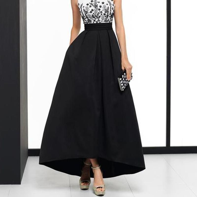 Faldas elegante Black High Maxi Falda para mujer Una línea Satin de fiesta