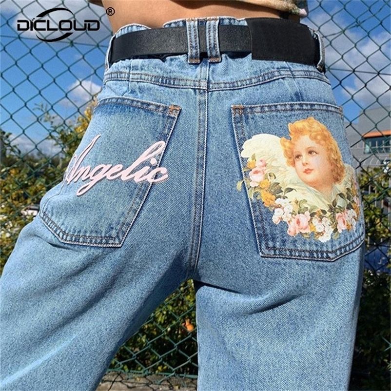 Compra Vintage Moda Mamá Mamá Jeans Mujeres Sweet Lindo Dibujos Animados  Angel Imprimir Jeans Rectos Denim Pant Pantalón Pantalón Harajuku  Streetwear 210312 Barato | Entrega Rápida Y Calidad | Es.Dhgate
