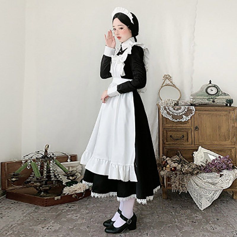 Vestido de mucama de las mujeres Vestido largo de anime Tribunal de Maid Francés Vestidos Lolita Vestido de mucama de las mujeres Vestido largo de anime Tribunal de Maid Francés Vestidos Lolita