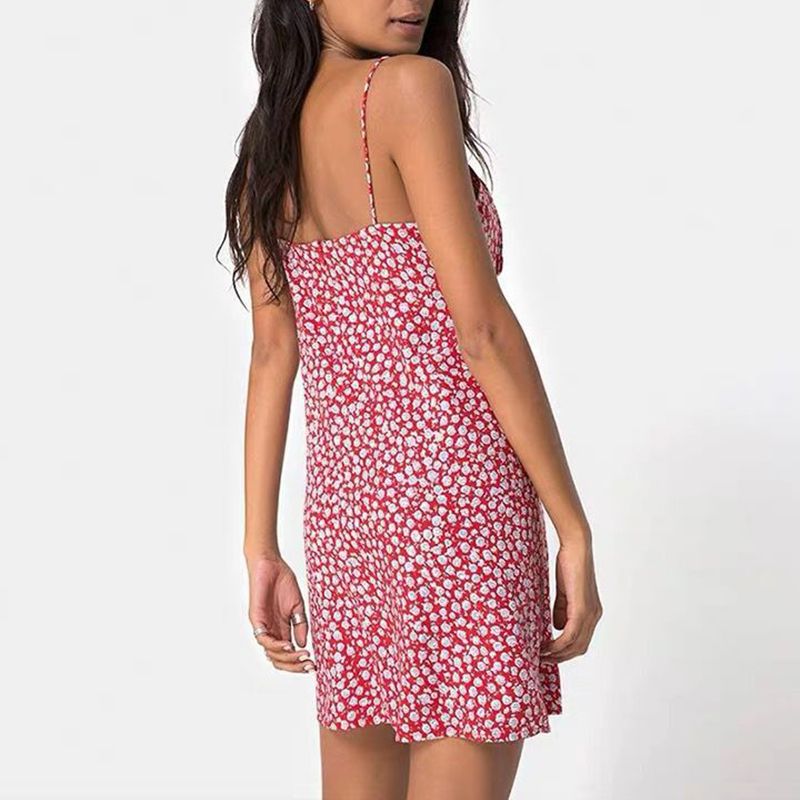Correa De Espagueti Vestido Estampado Con Cuello En V Femeni Correa De Espagueti Vestido Estampado Con Cuello En V Femeni