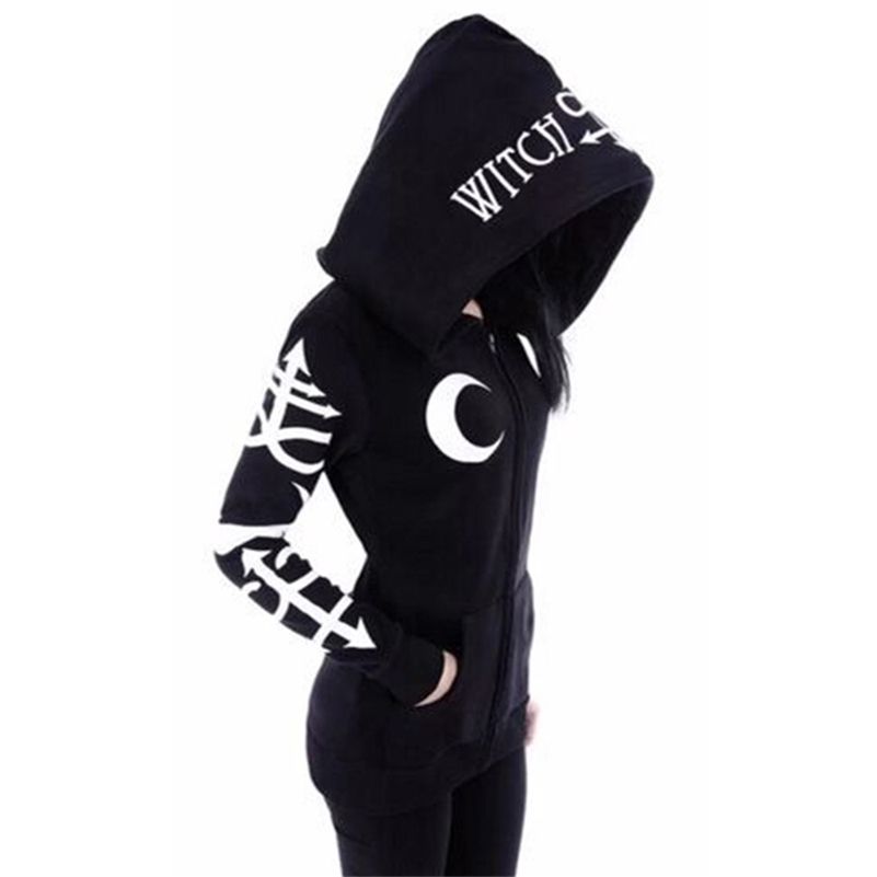 Compra Rosético Gótico Con Capucha Con Capucha Negra Mujer Gótico Casual  Luna Impresión Chic Negras Con Capucha Plus Size Streetwear Sweatshirt  201019 Barato | Entrega Rápida Y Calidad | Es.Dhgate