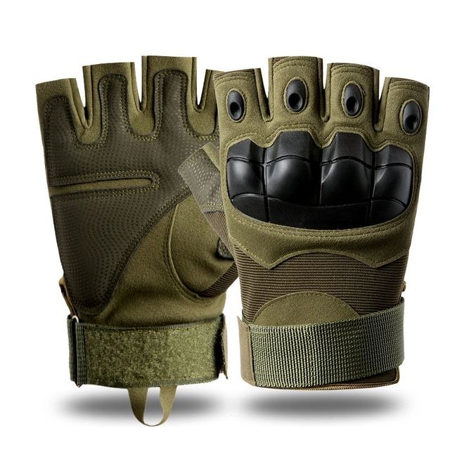 軍の緑の戦術的な手袋のハーフフィンガー