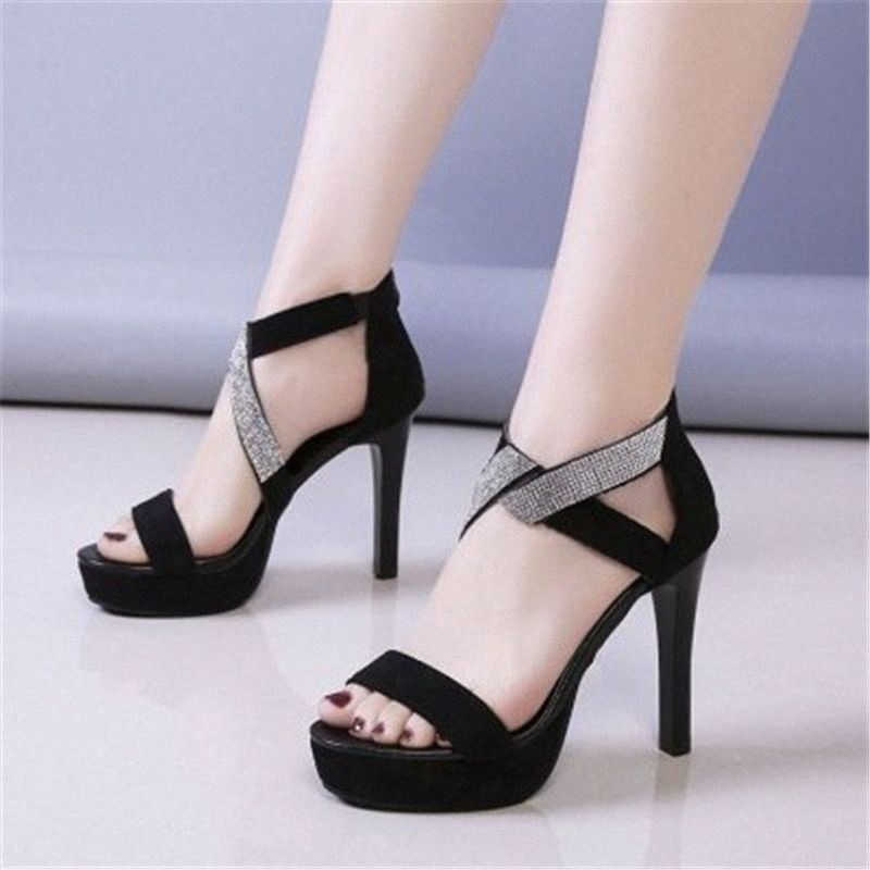 Genuine Leather Zip Casual Womens Shoes Summer Shoes High Heel Sandals Size 34-40,Black,4 