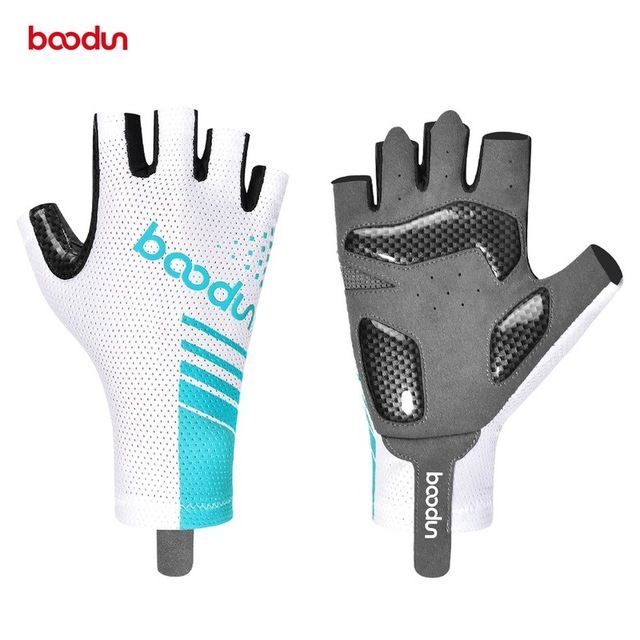 blue white cycling gloves