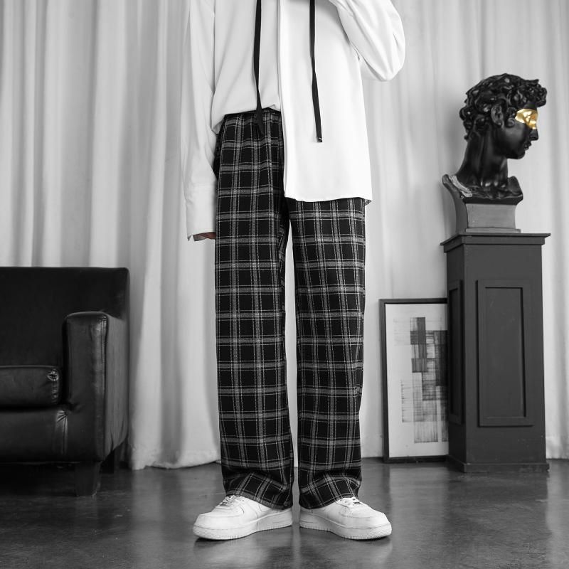 Mens Pants 2022 Design Plaid High Waist 