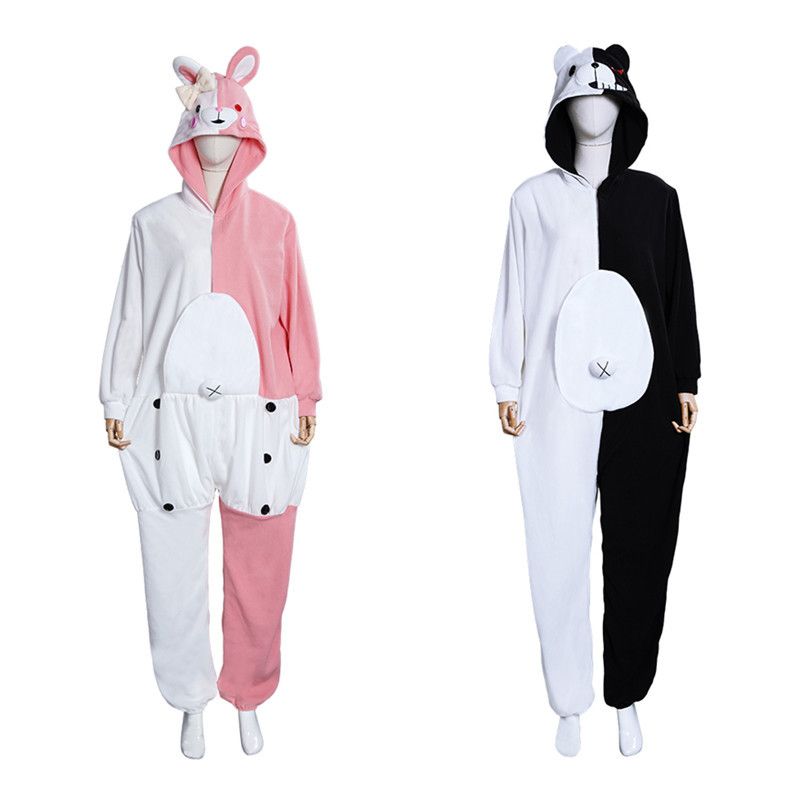 Monokuma kigurumis pijama adulto onesie anime oso oso mono negro blanco animal pijamas halloween party