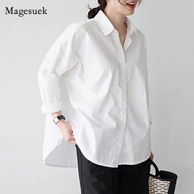 Office Lady Blusa Blanca Mujer Manga larga Tallas grandes Camisas Blusas Casual Botón Poja