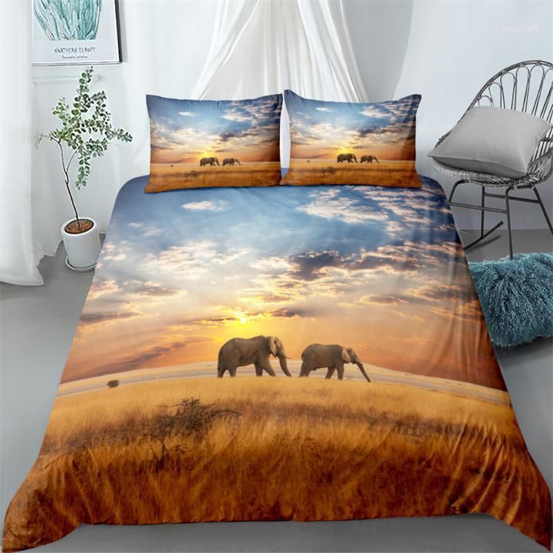 Leopard Tiger Elephant Lion Set, Elephant Print King Size Bedding