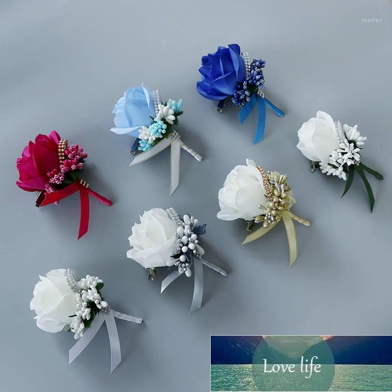 Blanc Rouge Corsage pour le marié Groom Groomsman Silk Rose Fleur De Mariage  Costume Boutonnieres Accessoires