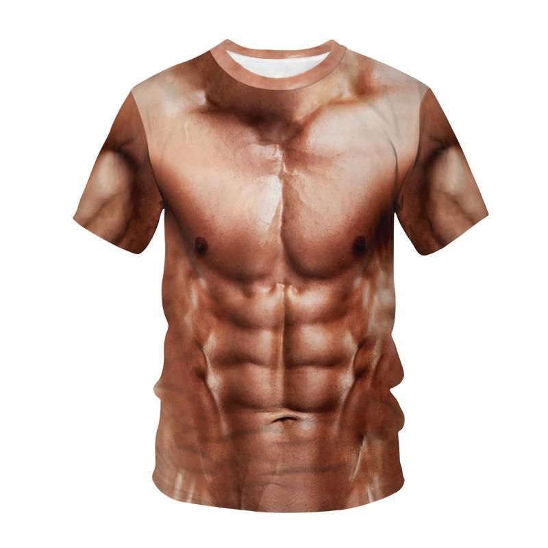 Men's 3D T-Shirt Bodybuilding Simulated Muscle Shirt Nude Skin Chest Muscle  3D Bodybuilding Simulated Muscle Shirt Nude Skin Chest Muscle Tee Shirt