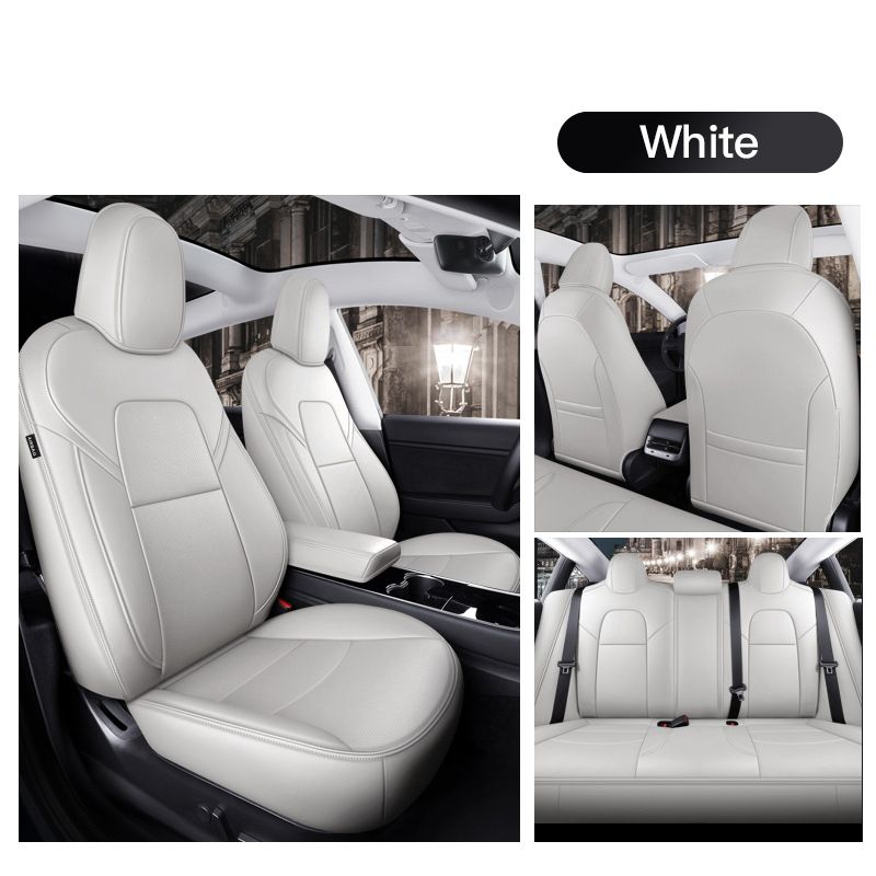 Bomely Fit Tesla Model Y Seat Covers All Season Nappa Leather Car Seat Cushion Protector 2019-2021 Tesla Model Y Accessories White, Model Y Half Wrapped 12 Pcs 
