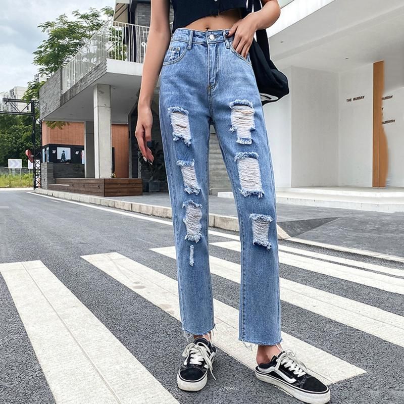Compra Jeans De Mujer Pantalones De Pierna Ancha Modernos Empuje Hacia Arriba  MUJER High Cintura Denim Pantalones Grunge Plus Talla Grande Botón De  Holgotador Agujero Rasgado Para Las Mujeres Barato | Entrega