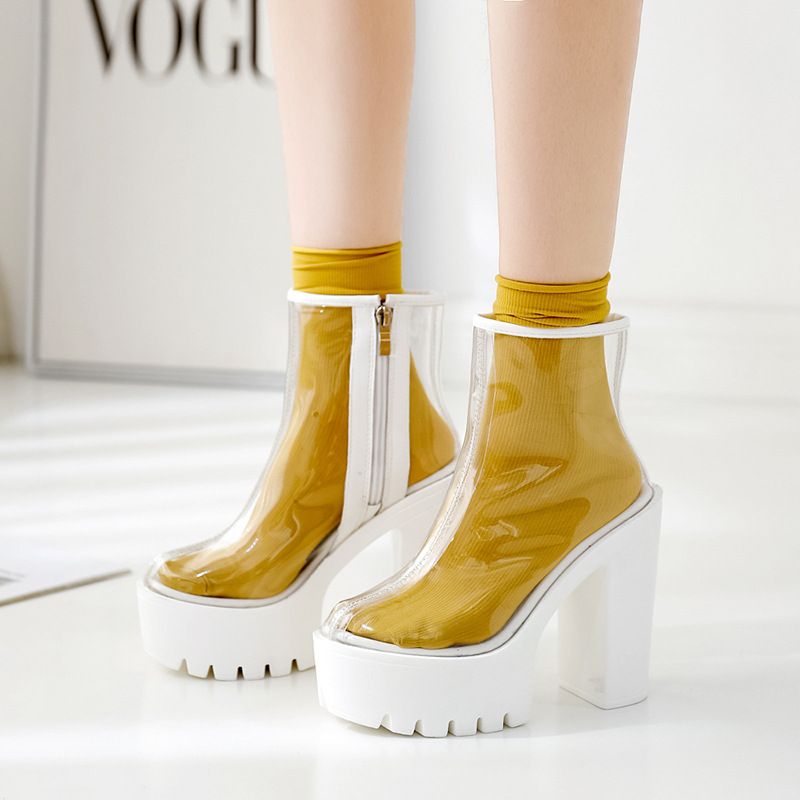 Compra Botas Transparentes De Las Mujeres 2021 Nuevas Cuñas Europeas Y  Americanas Botas De Lluvia Cortas De Tacón Alto Botas Martin Barato |  Entrega Rápida Y Calidad | Es.Dhgate