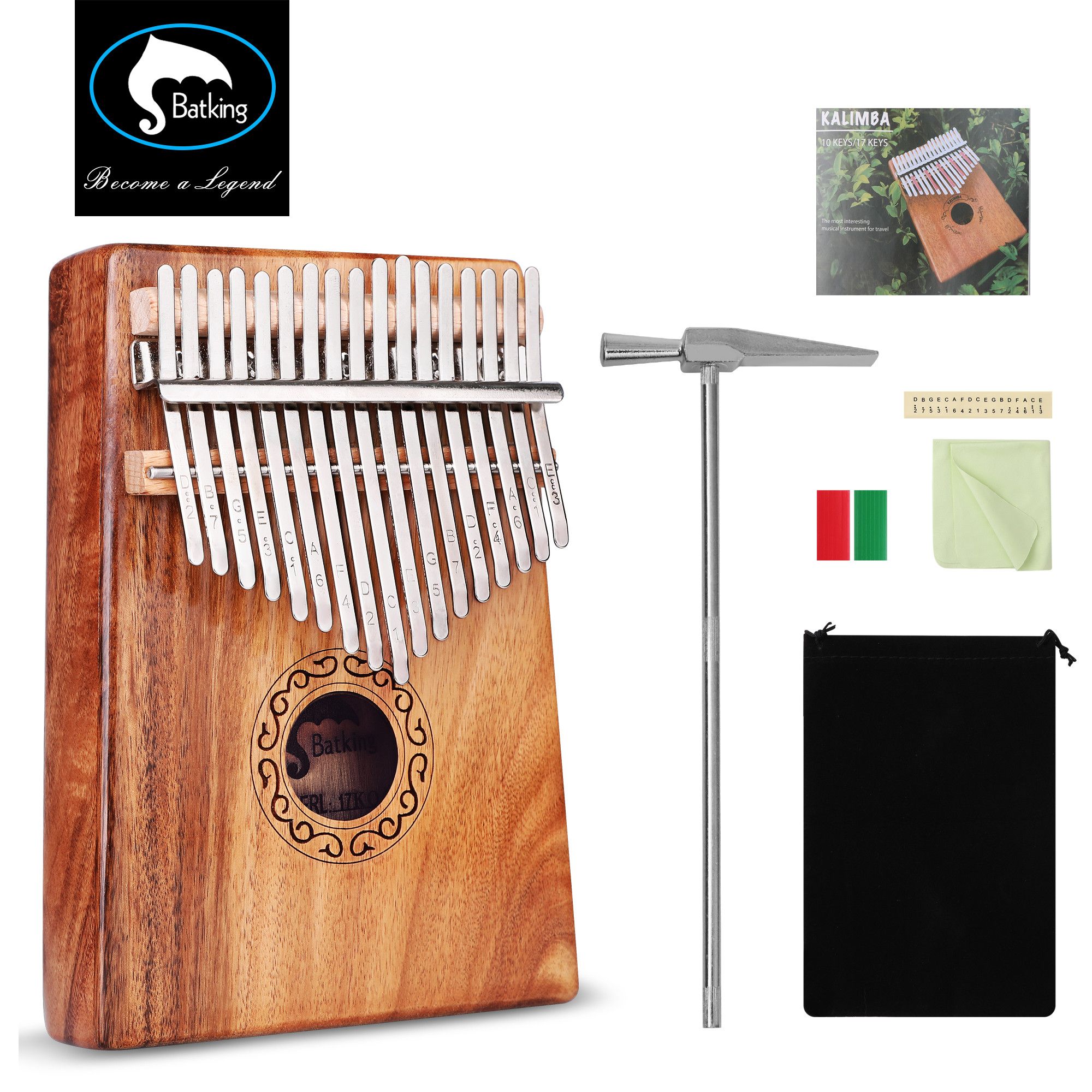 Tuning Hammer Pouch Bag 17 Keys Kalimba Thumb Piano Solid KOA Body with Manual