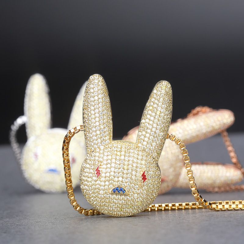 Regenerador Fuera contar Bling Iced Out Bad Bunny Colgante AAA CUBICA ZIRCONIA Collar para las mujeres para hombre Regalos Regenerador Fuera contar Bling Iced Out Bad Bunny Colgante AAA CUBICA ZIRCONIA Collar para las mujeres para hombre Regalos