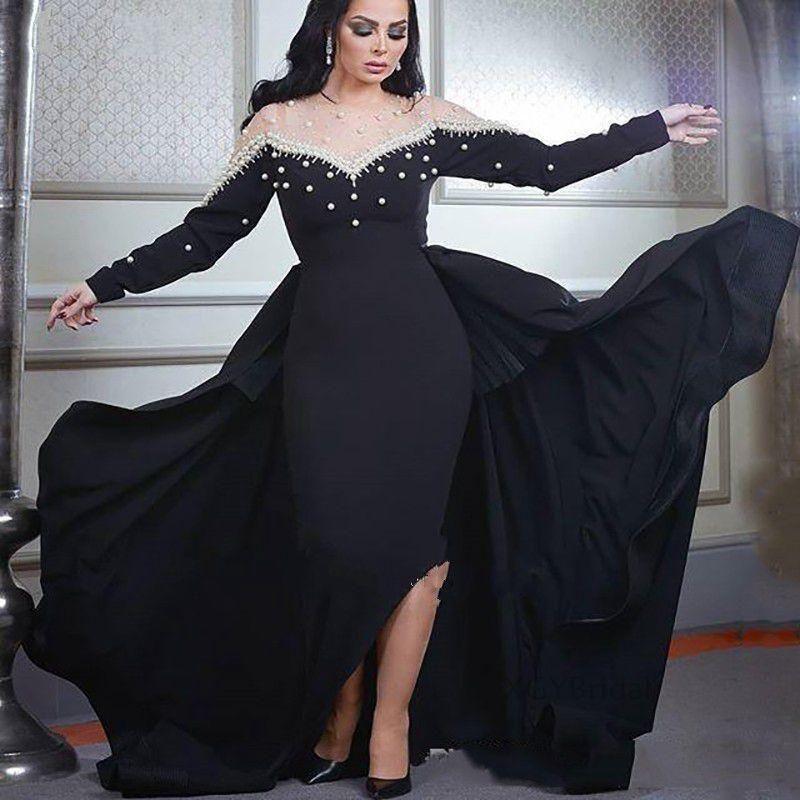 Dubai manga larga vestidos de fiesta con tren puro abalorios perlas vestido