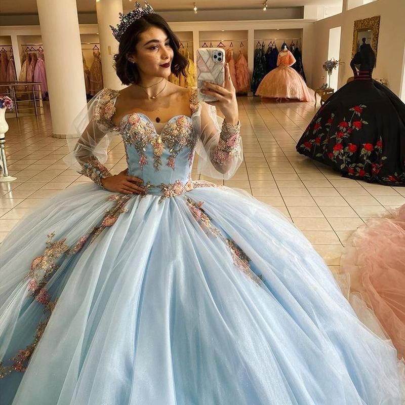 Compra Vestidos De Quinceañera De Cielo Azul Con Encanto Con Apliques De  Manga Larga Desmontable Apliques De Fiesta Princesa Princesa Junior Fiesta  Vestido Barato | Entrega Rápida Y Calidad | Es.Dhgate