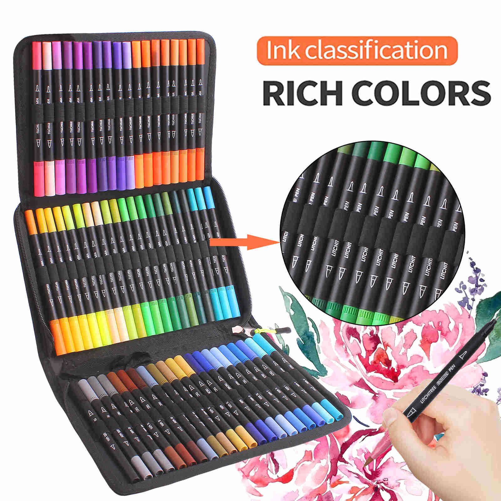 60/72/120/132 Colors Art Marker Brush Pens Colored Fine Point and Brush  Tips Fineliner Pen Set with Sketchbook for Kids Adults