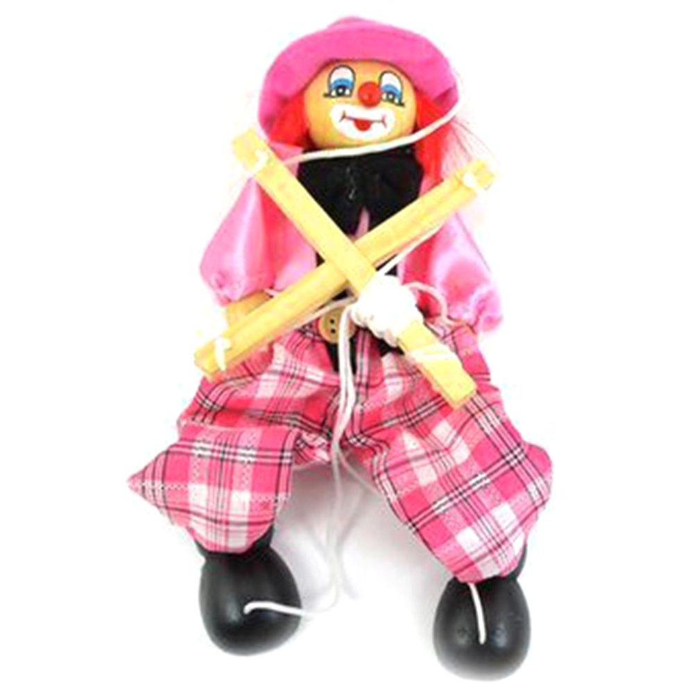 1Pc Pull String Puppet Wooden Marionette Joint Activity Doll Clown Kids Toy 