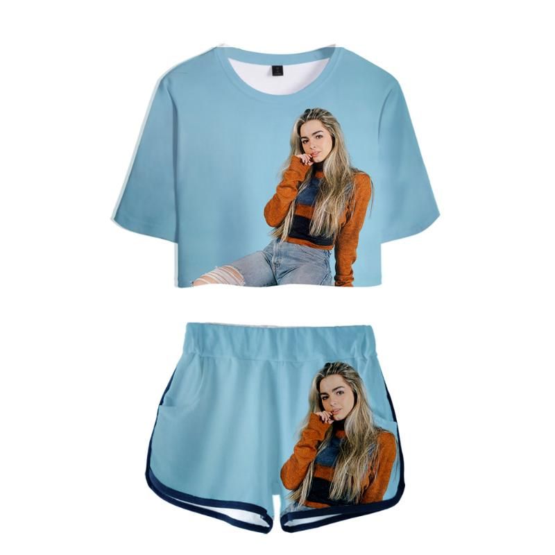 BBCS Casual Addison-Rae 3D Exposed Navel T-Shirt Shorts Two-Piece Women's Sets Two-Piece Summer Sets By Fashion 3D Addison-Rae for Girls 