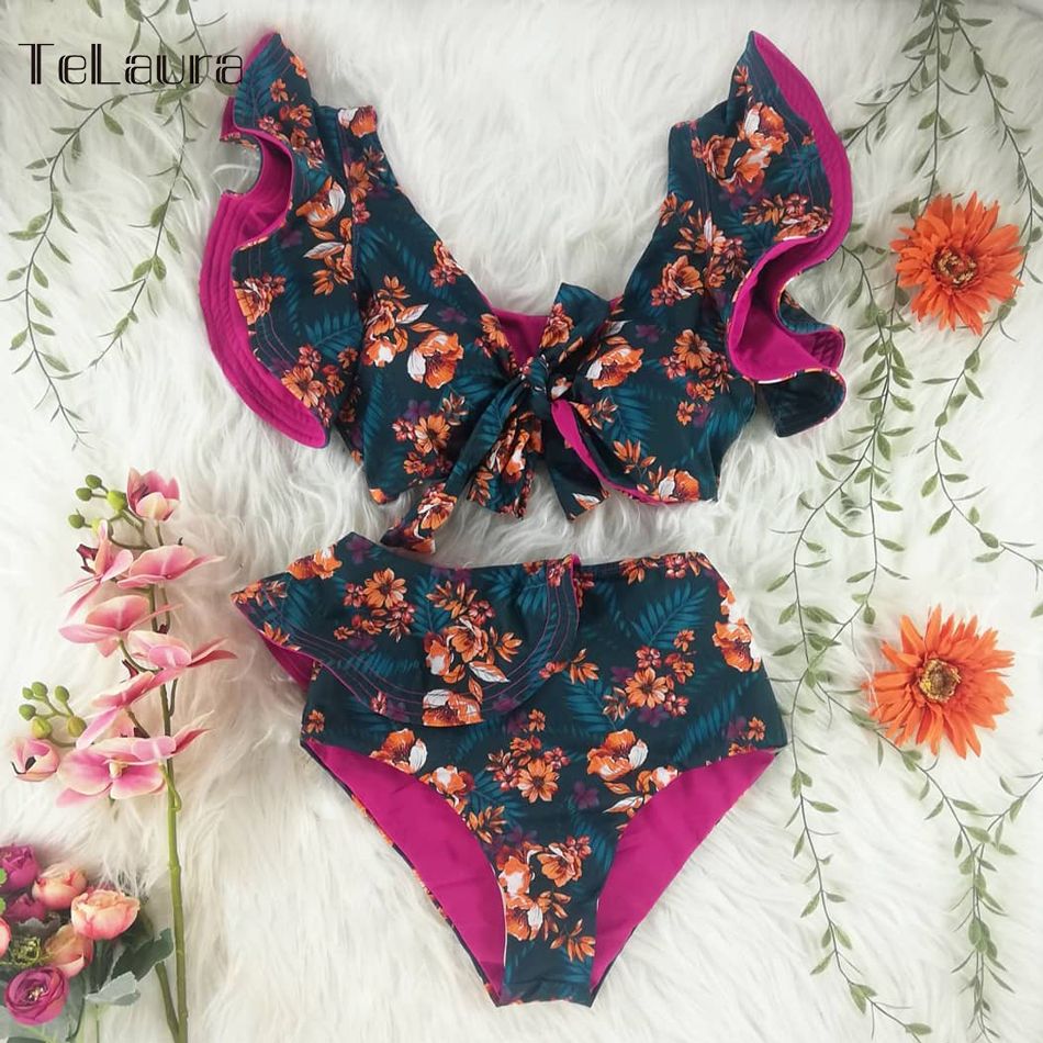 Sexy cintura alta bikini traje de baño mujer traje de baño empuje hacia arriba biquini