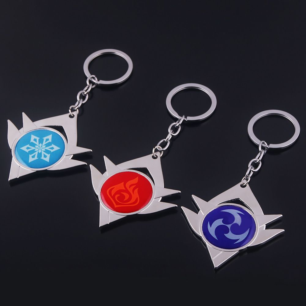 Genshin Impact Eye of God 7 Elements Logo Emblem Double Sided Keychain Key Chain