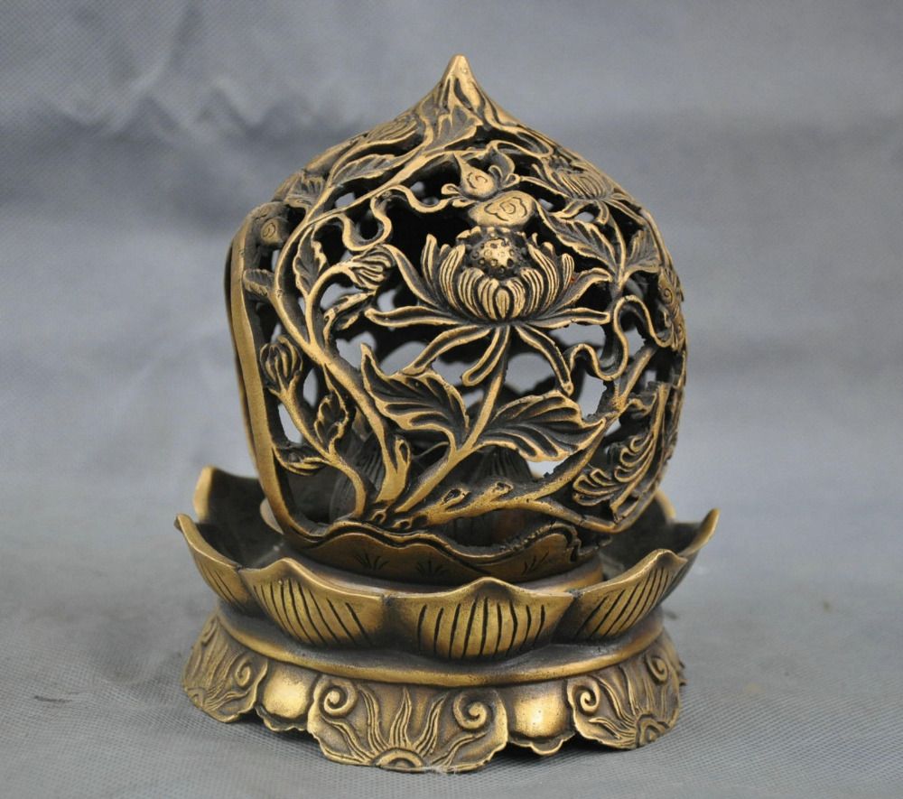 Details about   Chinese Tibet Bronze Buddhist JiXiang Lotus Statue Flower Incense Burner TR 