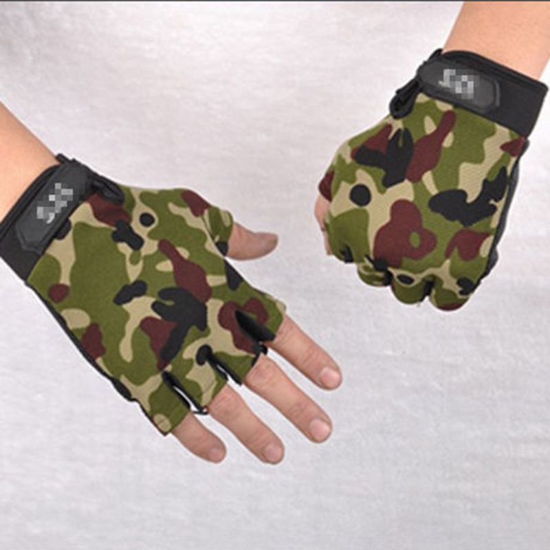 siwetg Men Camouflage Gloves Outdoor-Sport Radfahren Half Finger Anti-Slip Stoßdämpfende Fitness Fingerless Mittens Warmer