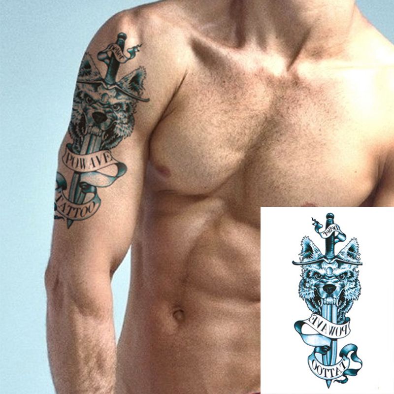 Waterproof Temporary Body Art Arm Shoulder Chest Wolf Head Sword Tattoo Sticker Women/Men Hot Sale Waterproof Temporary Body Art Arm Shoulder Chest Wolf Head Sword Tattoo Sticker Women/Men Hot Sale