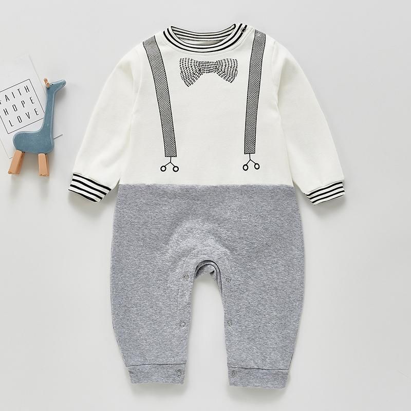 puseky Newborn Baby Toddler Boy False Two Piece Romper Gentleman Style Jumpsuit Outfit for 0-12 Months 