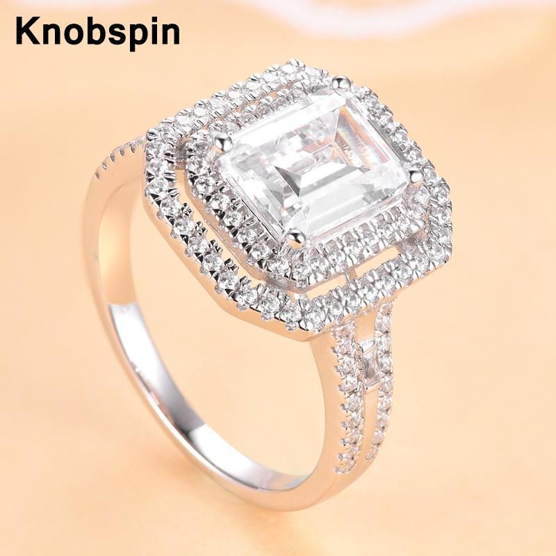 2021 Knobspin 100 925 Sterling Silver Square Engagement Rings For Women High Carbon Diamond