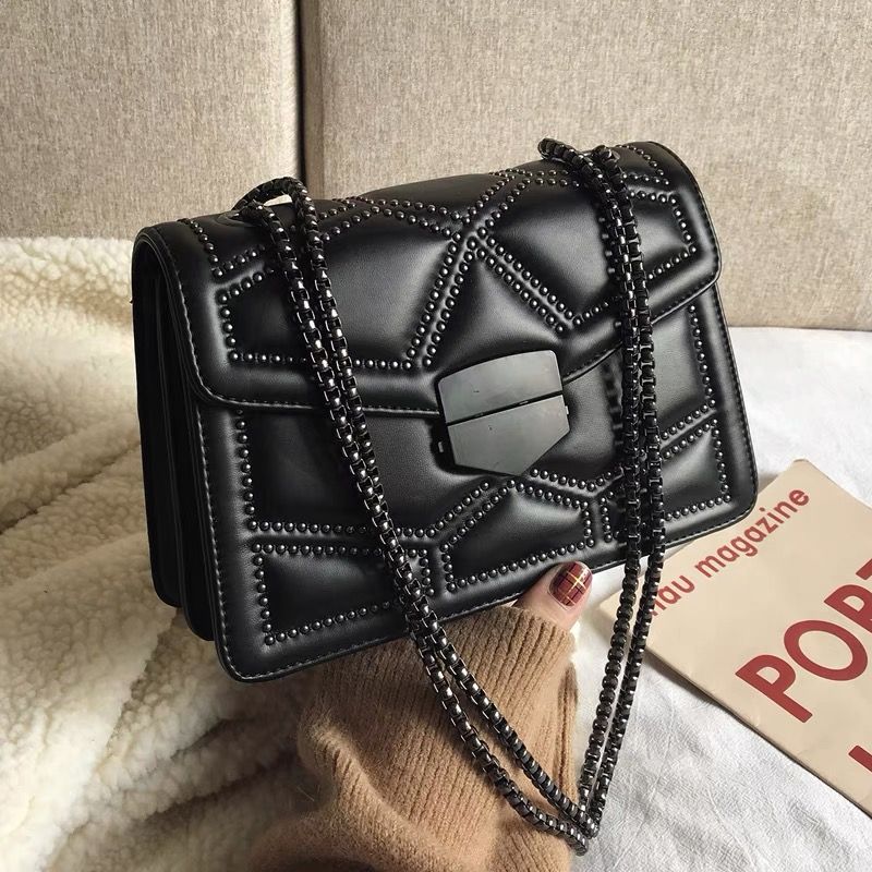Rivet Flap Shoulder Messenger Crossbody Handbags Women Leather Chain Satchel Bag
