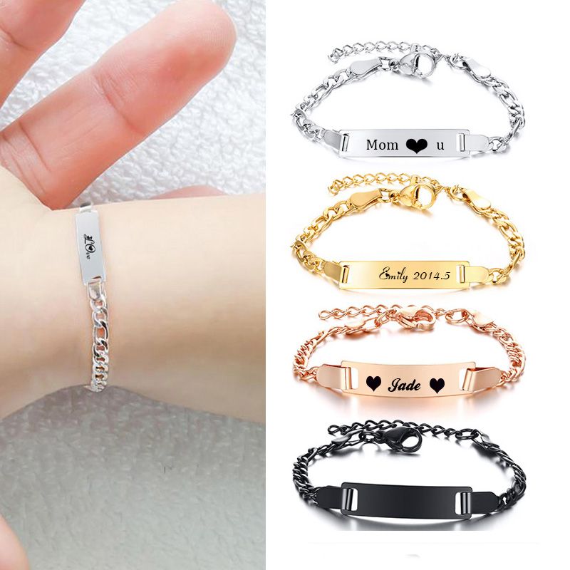 Unisex Kids Personalize Bracelet Figaro Chain Smooth Bangle Baby Name Bracelets Unisex Kids Personalize Bracelet Figaro Chain Smooth Bangle Baby Name Bracelets