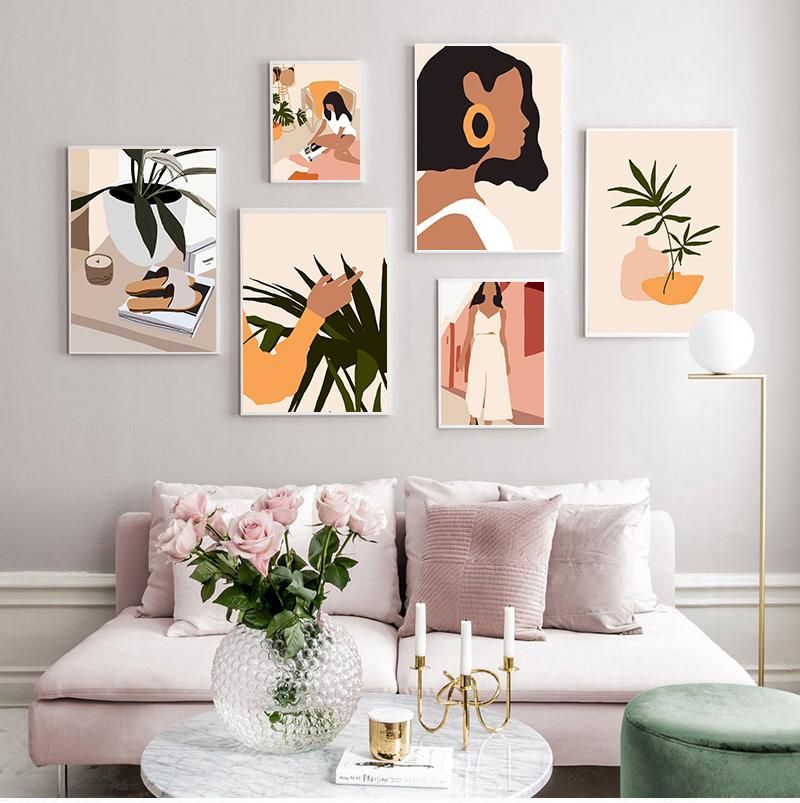 Fashion Girl Abstract Vintage Poster Canvas Print Minimalist Wall Art Decoration 