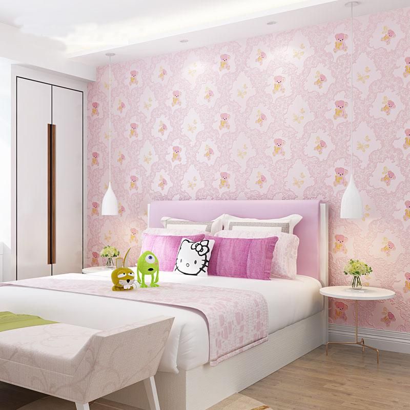 Wallpapers Lovely 3d Bear Wallpaper Baby Girls Boys Rooms Pink Blue Yellow  Butterfly Wall Paper Kids Bedroom Decor Sticky EZ030