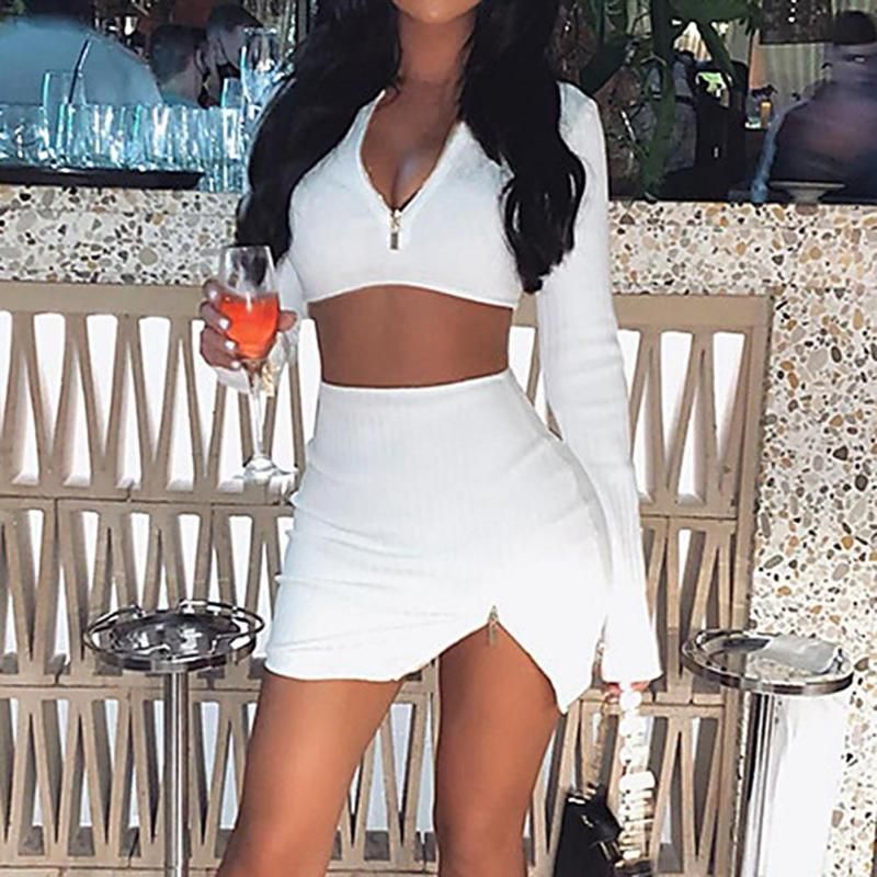 Faldas 2021 de mujer Mujeres de manga larga con cremallera Blusa de cultivo