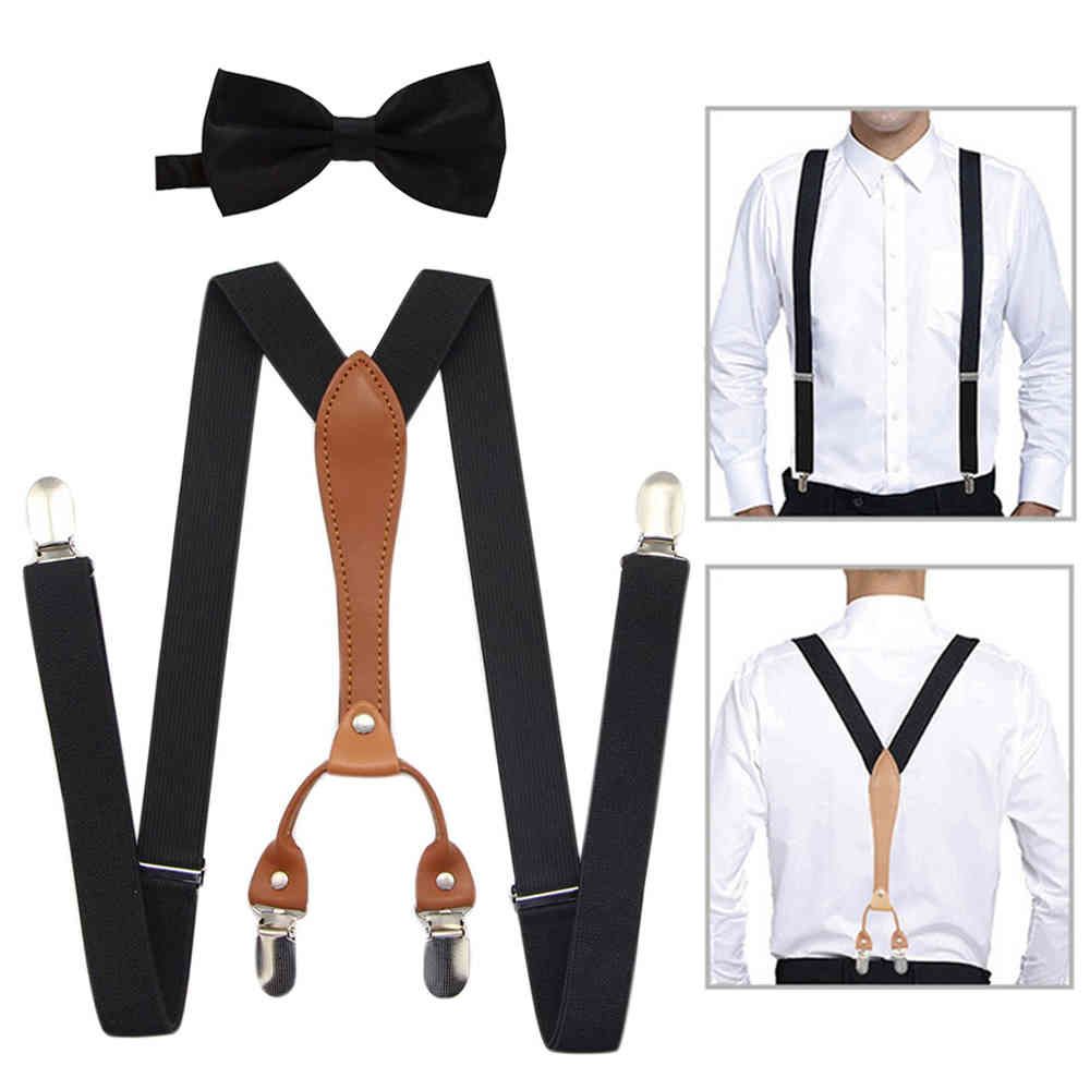 Mens Womens Suspender Bow Tie Set Clip On Adjustable Braces Clips