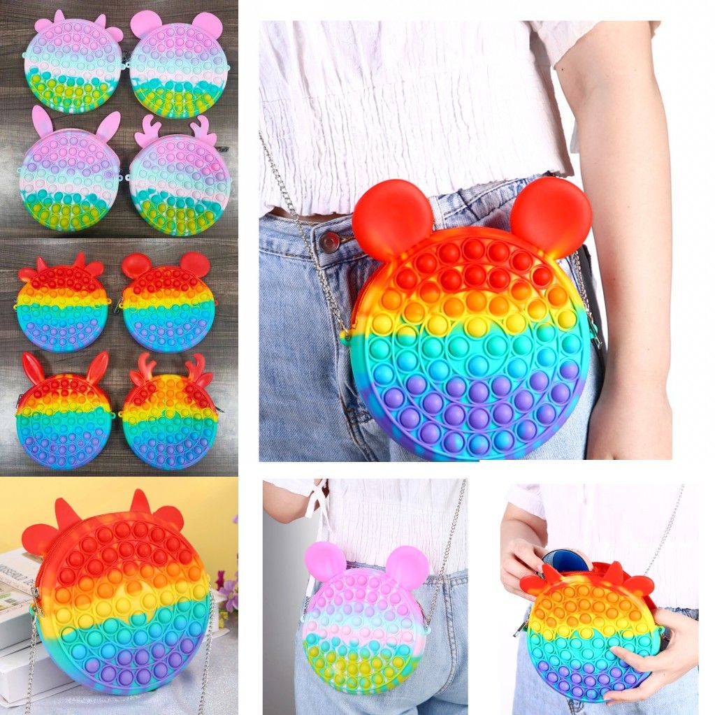 Cute Bag Fidget Toys Reliver Stress Rainbow Macaron Backpack Push Bubbles Simpl Dimmer Sensory