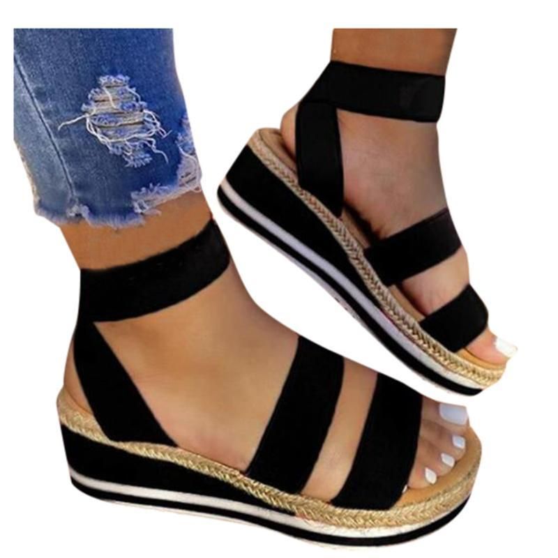 Dames Sandalen Dames Zomer Mode Platte Comfortabele Elastische Band  Enkelband Wedge Open Teen Platform Schoenen Plus