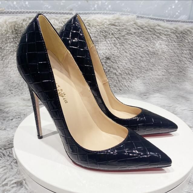 GroothandelVrouwen Jurk Schoenen Rode Zool Hoge Hak 8 10 12 Cm Pompen Grijs  Zwart Puntig Teen Poctent Lederen Merk Met Bezaaide Spike Bij Haoyunruyi  Onder 39,24 € |DHgate