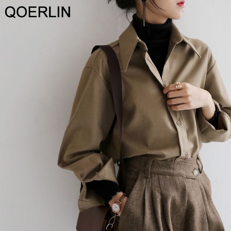 Compra Blusa De Café Mujeres Primavera Otoño Casual Color Sólido Camisa De  Manga Larga Mujer Camisa Suelta Coreana OL Estilo Estilo Ropa De Trabajo  Tallas Grandes S XL 210308 Barato | Entrega