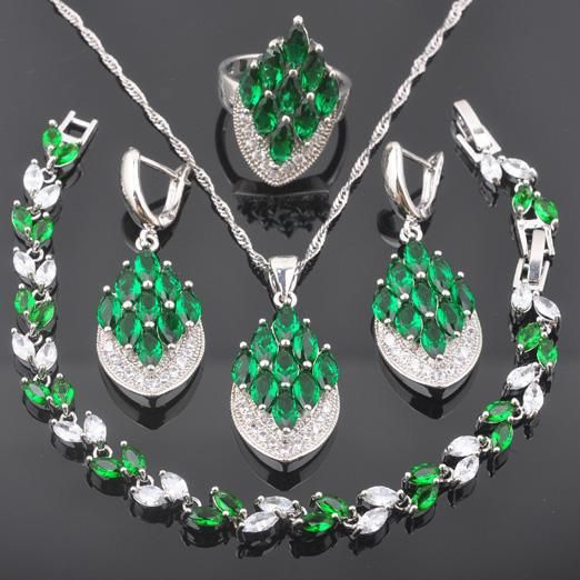 4 pcs conjuntos de jóias verdes 9